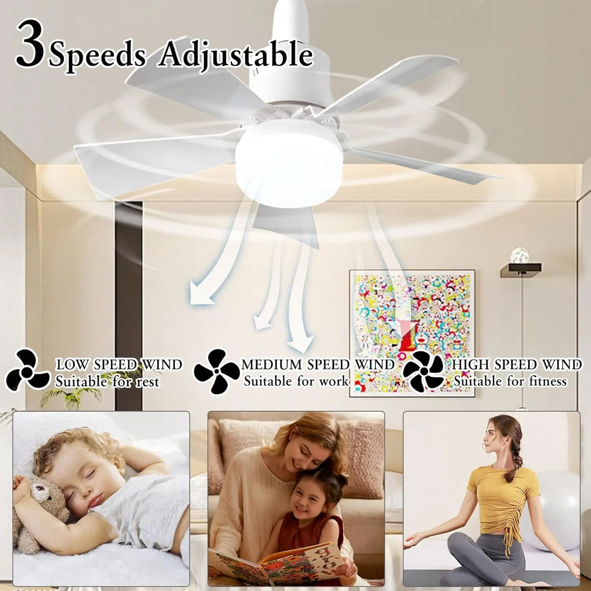 ventilateur led lumière télécommande moderne blanc 30w e27 fixe opacité chambre cuisine garage
