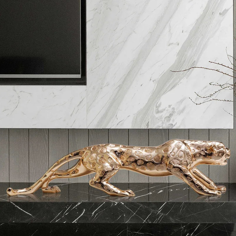 statue jaguar or texture fourrure moderne élégant pierre décor intérieur chambre