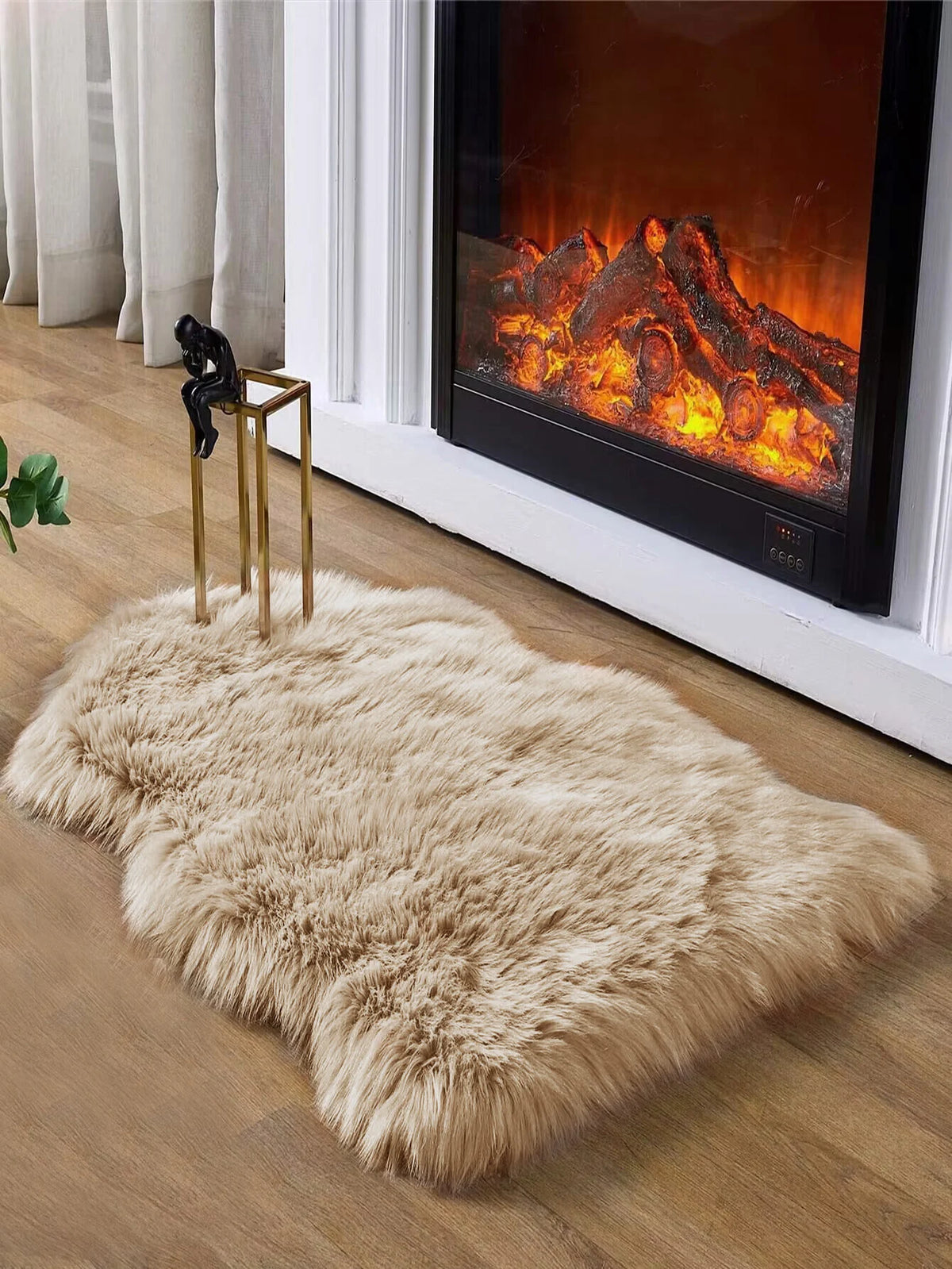 tapis acrylique blanc rose beige poilu duveteux decoratif scandinave intérieur