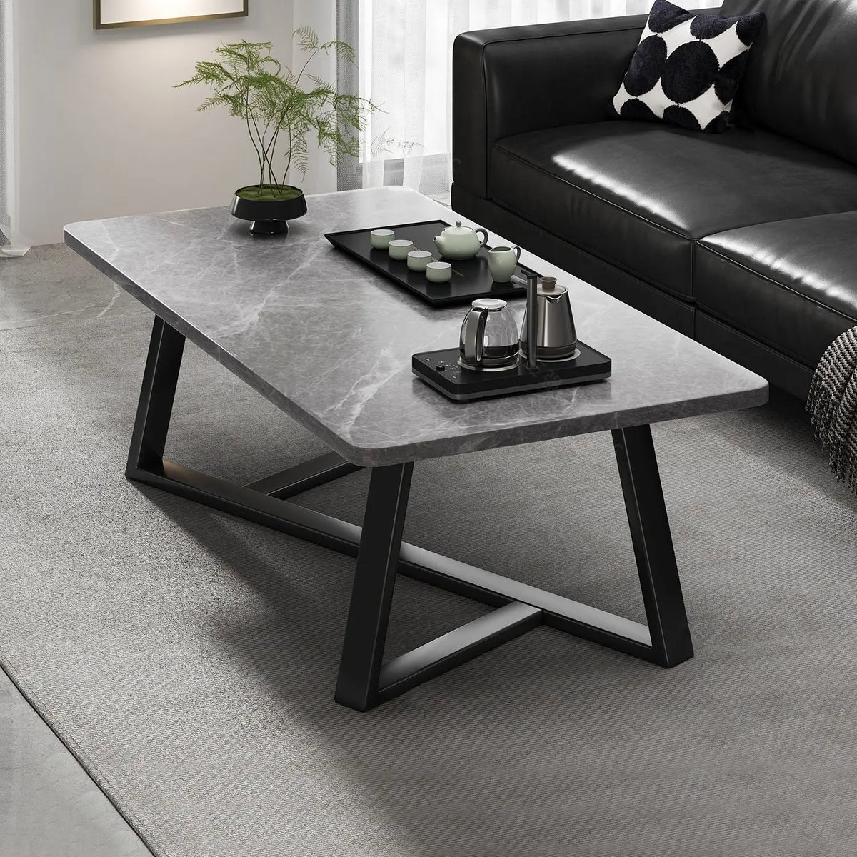 table basse moderne marbre blanc rectangle pieds métal assemblage facile salon 60cm 120cm