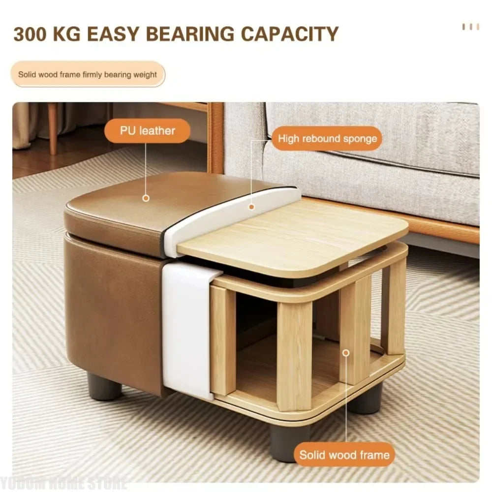pouf rangement moderne simili cuir marron clair tapis protection pieds simples