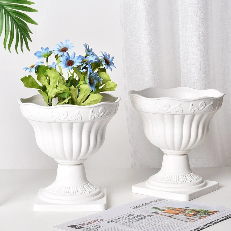 jardinière extérieure cache pot blanc rayures verticales motifs floraux classique diamètre 18cm hauteur 12cm