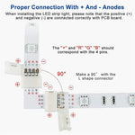 connecteurs led angle 90 degrés blanc pin rgb 12v clips instructions guide