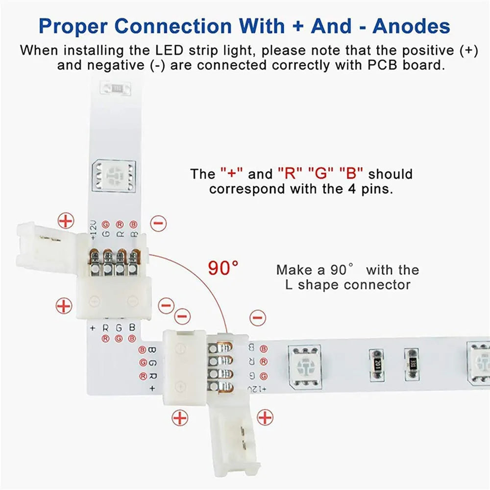 connecteurs led angle 90 degrés blanc pin rgb 12v clips instructions guide