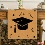 nappe table cérémonie remise diplômes motif chapeaux étoiles abstrait décoration fête graduation beige noir