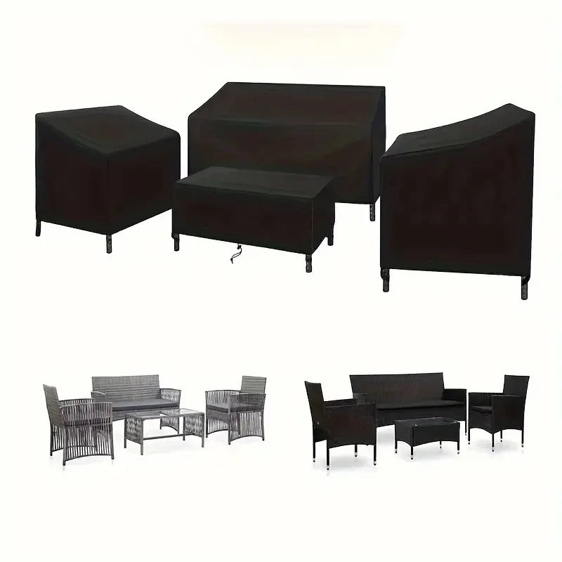 housses protection meubles patio noir polyester élastiques moderne canapé chaises table basseextérieur