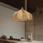 lampe suspendue rotin bois naturel rustique moderne salon cuisine lumière chaude