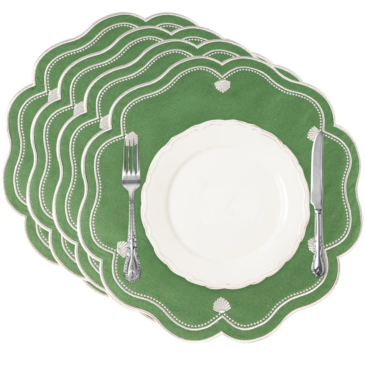 lot serviettes table coton fleurs bordure dentelée rose vert bleu