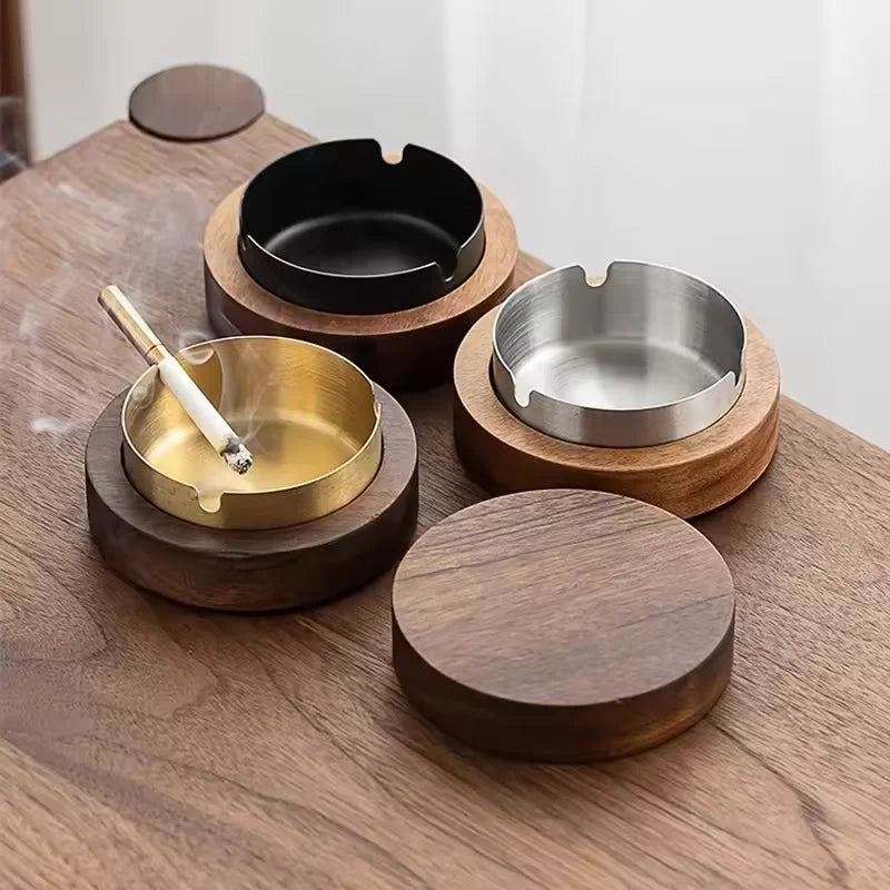 cendrier bois doré moderne minimaliste couvercle acier inoxydable contemporainintérieur élégant résistance accrue