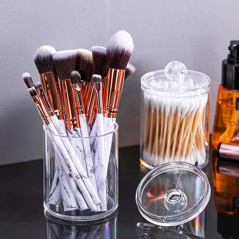 boîte rangement cosmétique transparente plastique cotons lingettes maquillage bijoux salle