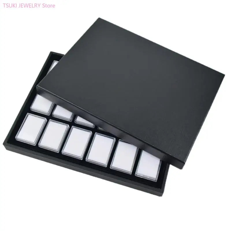 boîte bijoux moderne noire blanche transparente 18 compartiments plateaux carrés plastique minimaliste