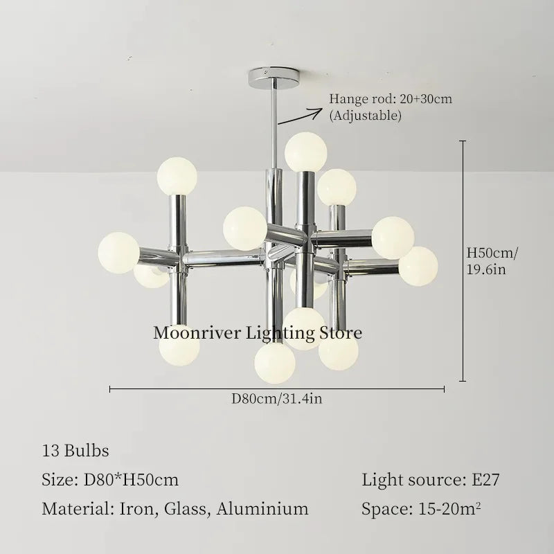 Chandeliers suspendus modernes 10 13 ampoules LED argentées lumière blanche minimaliste