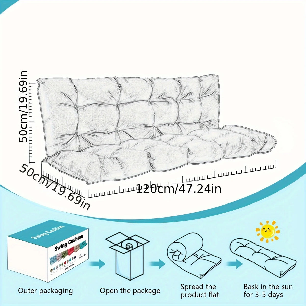 coussin balançoire bleu marine tufté antidérapant confortable double face 50x120cm coton pp polyester hand