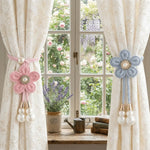 boucles rideau fleurs brodées décoratives rose vert bleu jaune adhésif polyesters vintage