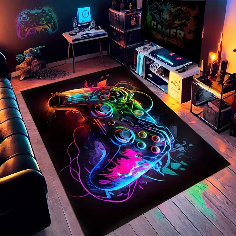tapis moderne abstrait manettes jeu lettres start game let's play floral