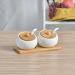 pot épices porcelaine blanc couvercle bambou moderne respectueux environnement cuillères plastique blanc herbes épicées(stockage)