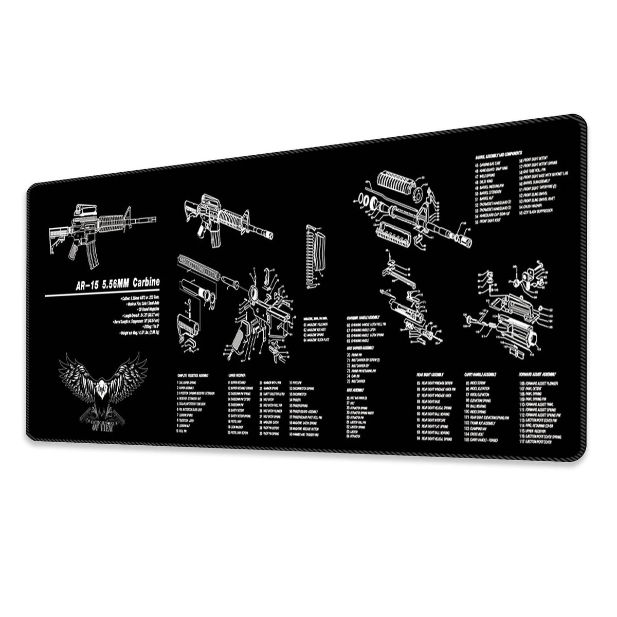 tapis souris noir grand schéma technique arme feu ar15 pièces détachées
