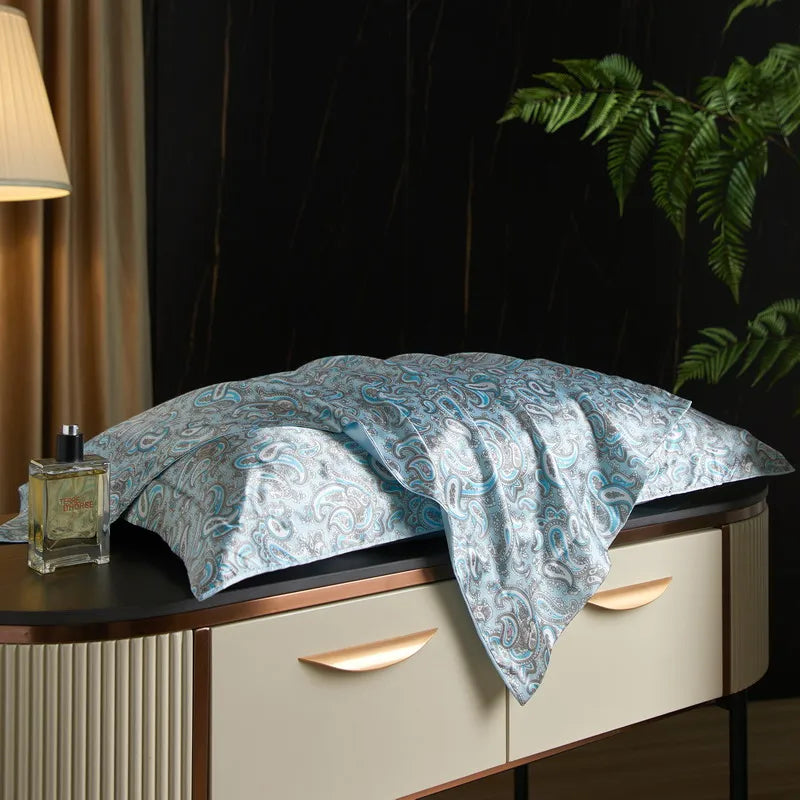 drap lit vert clair blanc motif feuilles bambou coton doux coton naturel