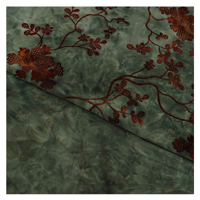 tissu velours vert fleurs brodé classique élastique jacquard biodegradable bricolage couture materiel ondule opacité