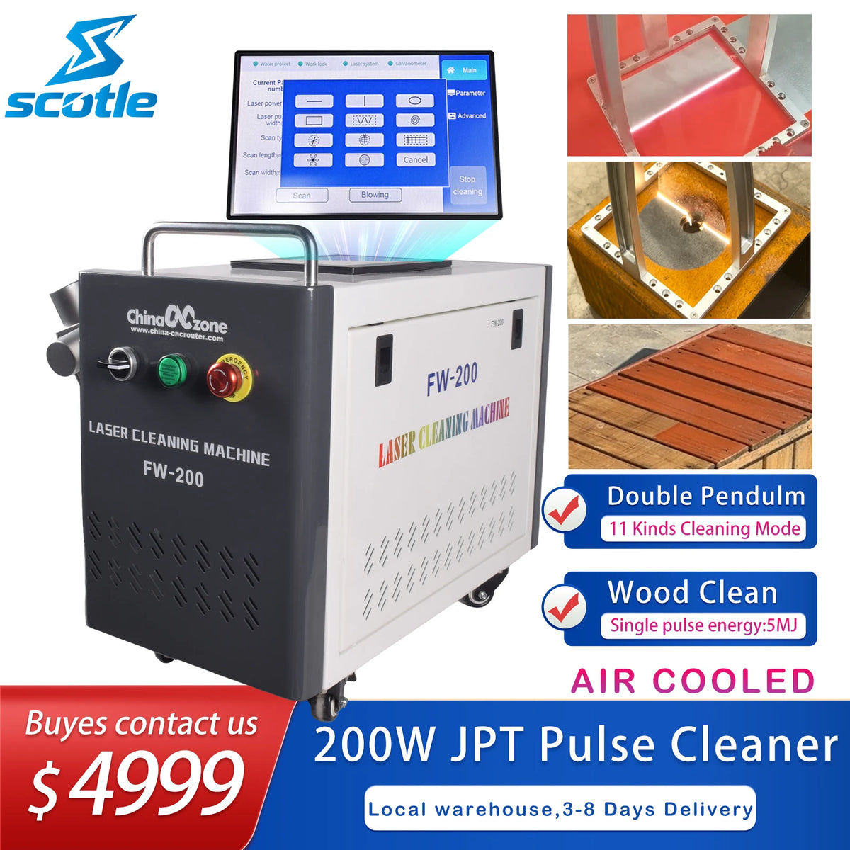 nettoyage laser pulsé machine industrielle écran tactile fibre laser rouille bois métal