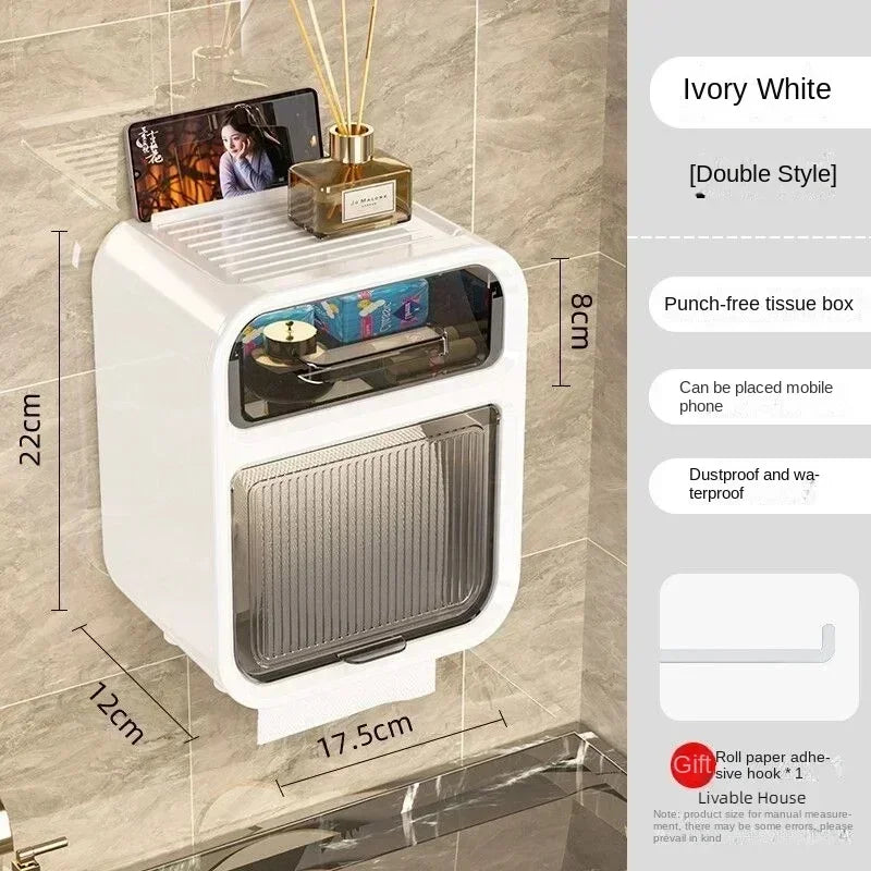 boîte mouchoirs murale transparente moderne adhésive blanche orange papier toilette smartphone diffuseur huiles essentielles