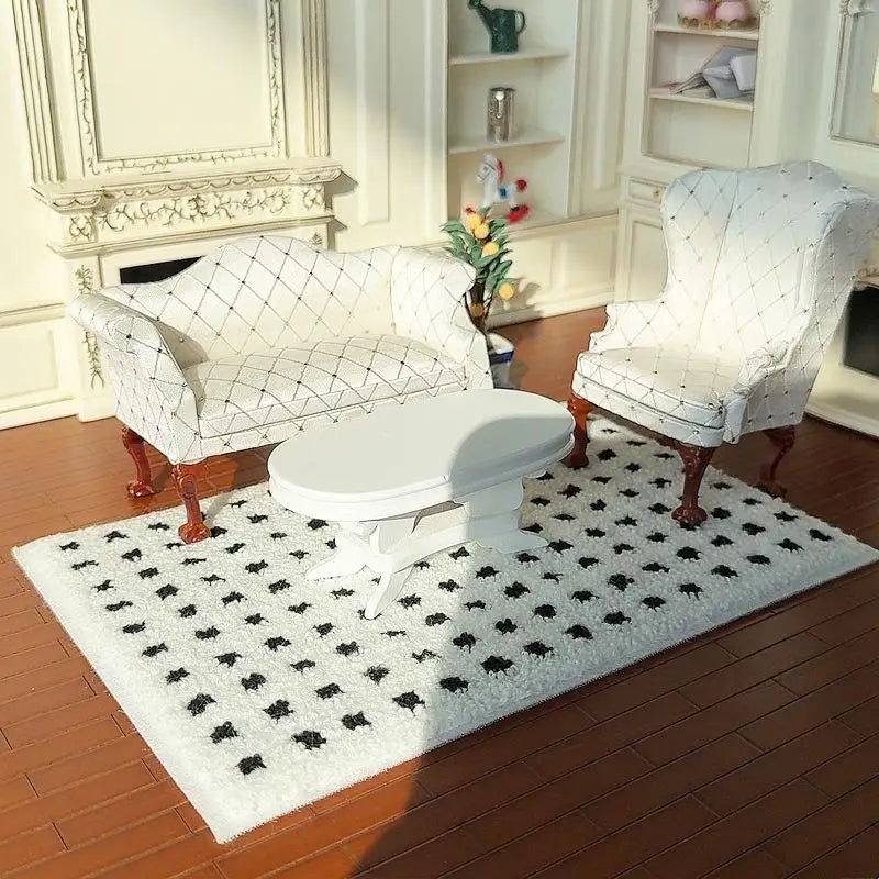 tapis peluche blanc noir multicolore moderne doux points noirs multicolores 22cm 15cm 20cm 15cm