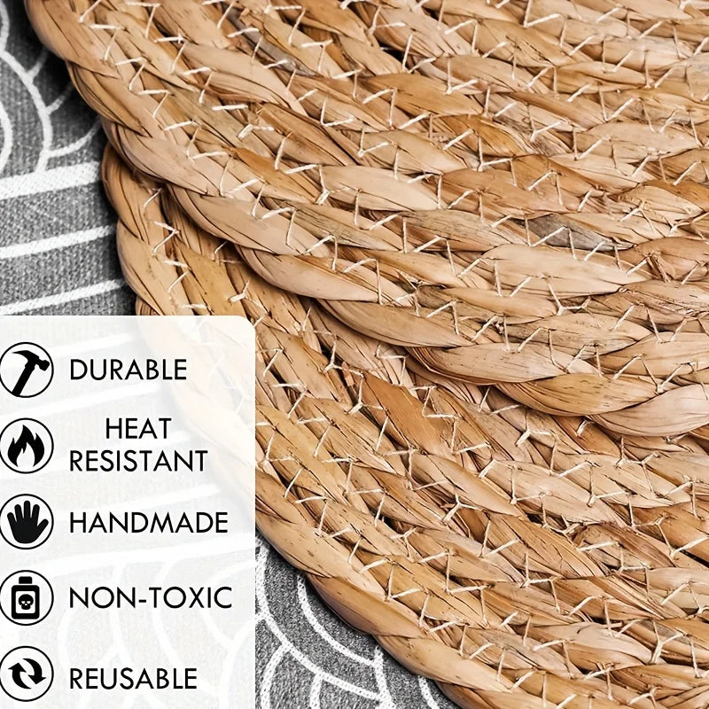 assiettes rustiques tissées lin beige clair artisanal résistant chaleur 7pcs
