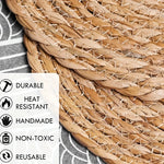 assiettes rustiques tissées lin beige clair artisanal résistant chaleur 7pcs