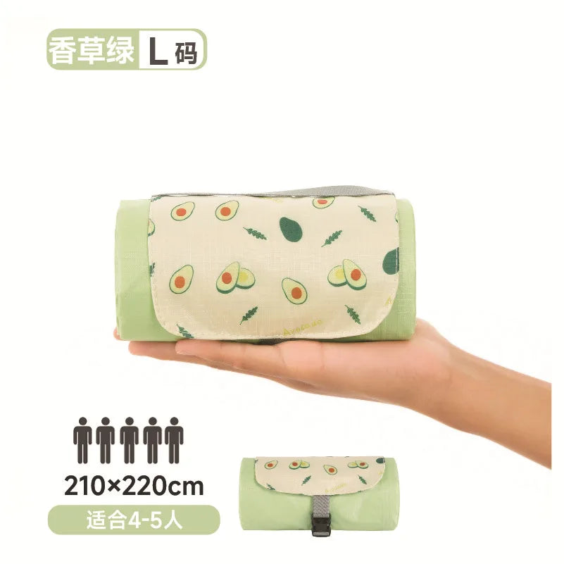 tapis pique nique pliable imperméable vert clair motif animalier sac rangement