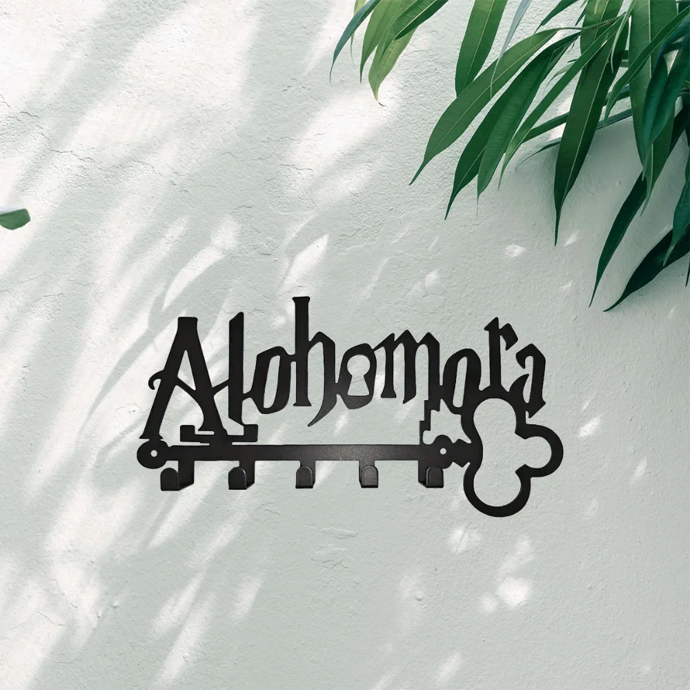 porte cles mural noir lettres alohomora crochets metal moderne organisateur clefs maison