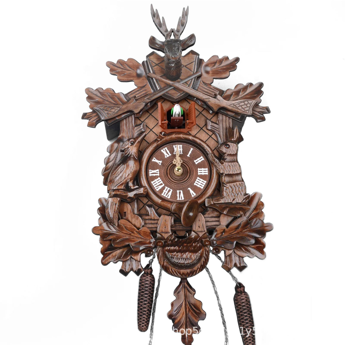 horloge coucou murale rustique bois sculpté figurines animales salon chambre coucher