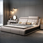 lit double rangement intégré tête lit capitonnée moderne luxueux cuir texturé