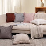 taies d'oreiller carrées modernes couleurs marron rose beige franges coton polyester