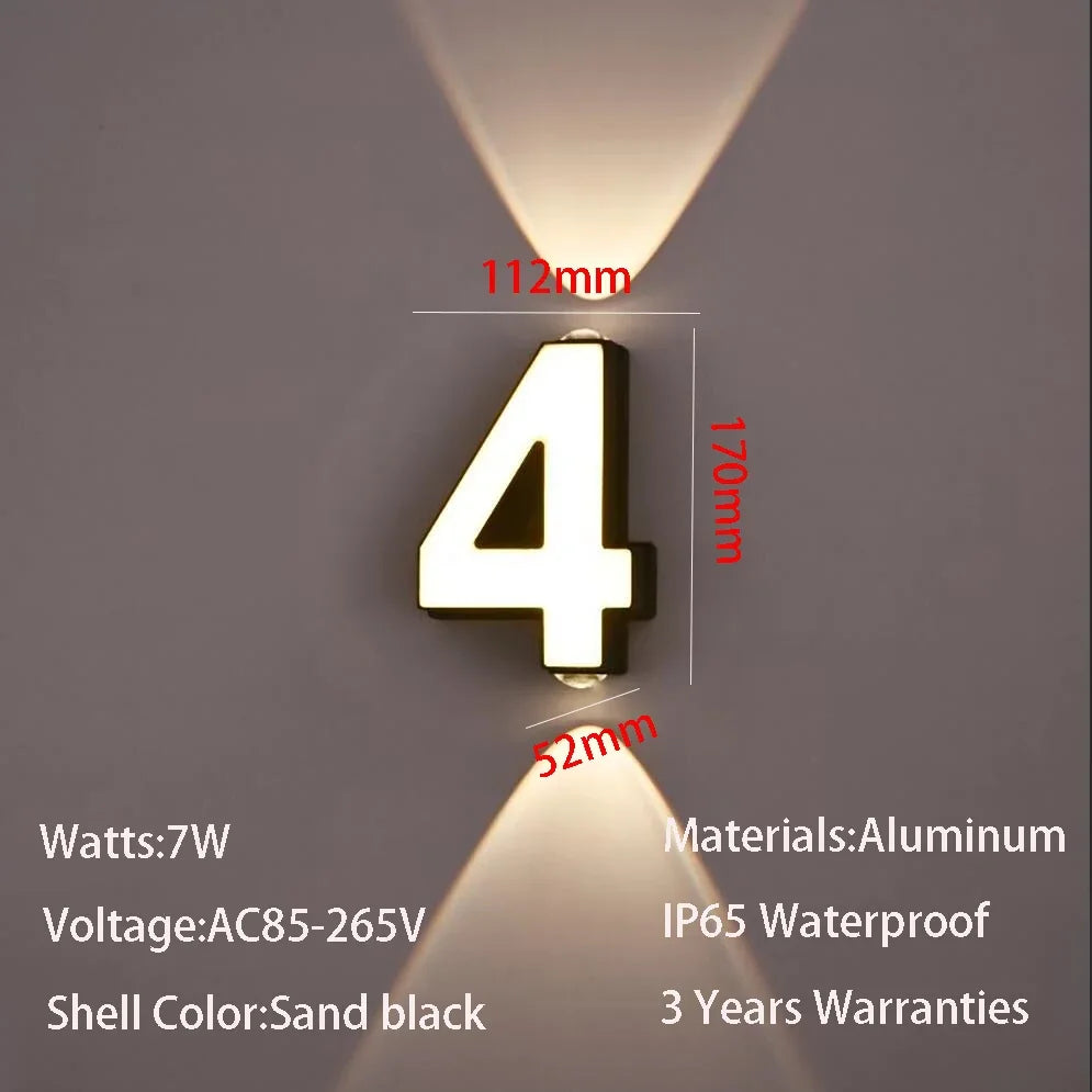 numéro lumineux led blanc noir moderne ip65 adhésif 7w minimalisteintérieur extérieur