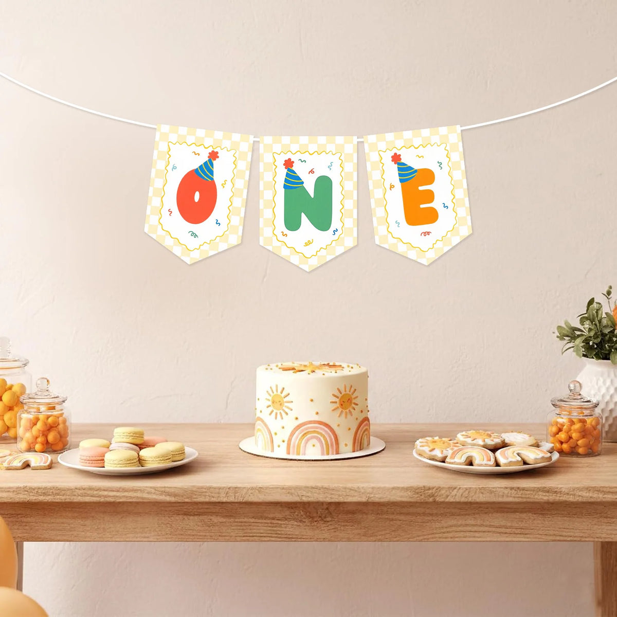 guirlande décoration anniversaire enfant festif vichy lettres one confettis