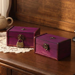 boîte bijoux vintage simili cuir noir violet cadenas rustique antique