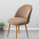 chaise moderne tissu rayures verticales orange beige bleu jaune gris pieds bois