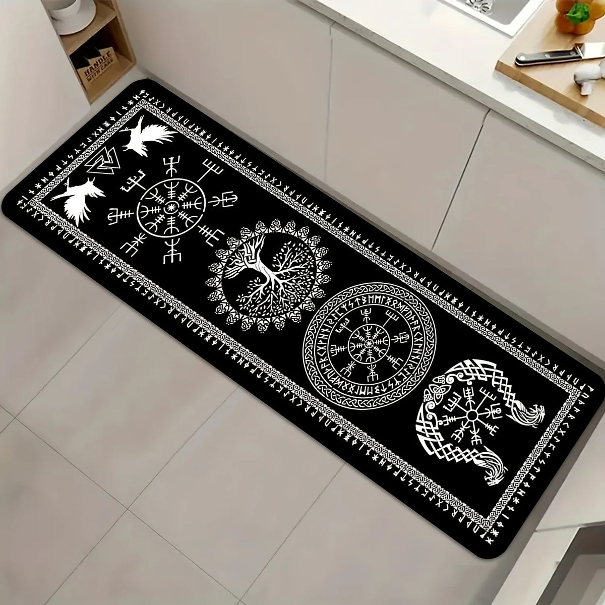 tapis noir blanc motifs géométriques imperméable résistant décoloration lavage machine main salon chambre