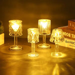 lampe table moderne transparente rayures texturées base plate led changeante nocturne chambre festive