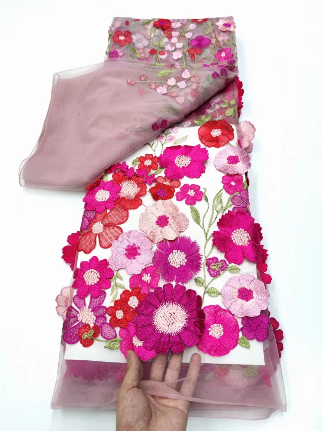 tissu brocart fleurs reliefs multicolore rose bleu vert jaune blanc biodegradable longueur 150cm echangable
