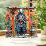 statue acrylique 2d japonaise bleu rouge blanc motif arbres lanternes traditionnel décoration intérieure table
