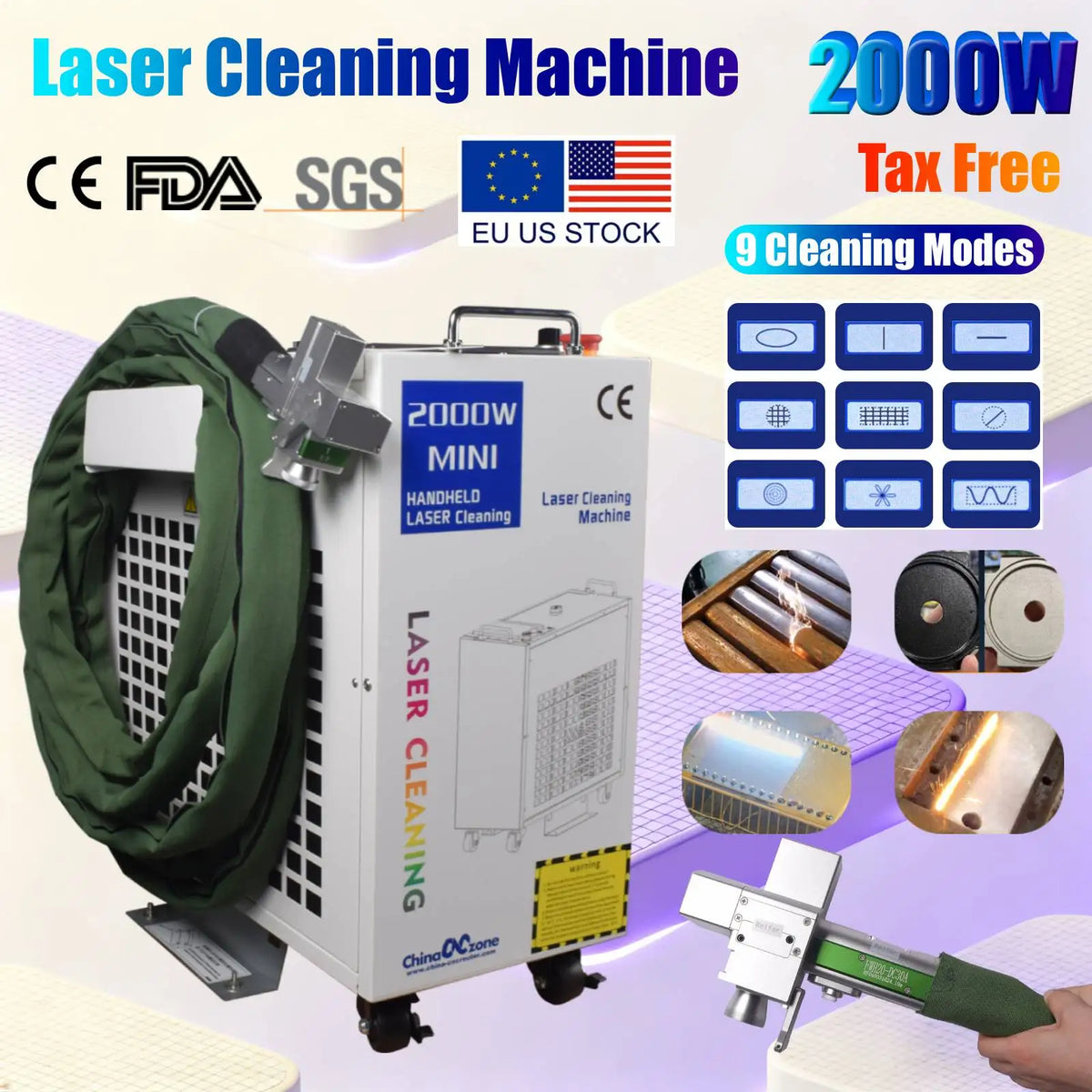machine nettoyage laser puissance 1500w 2000w blanc noir industriel écran lcd pistolet nettoyage lentilles
