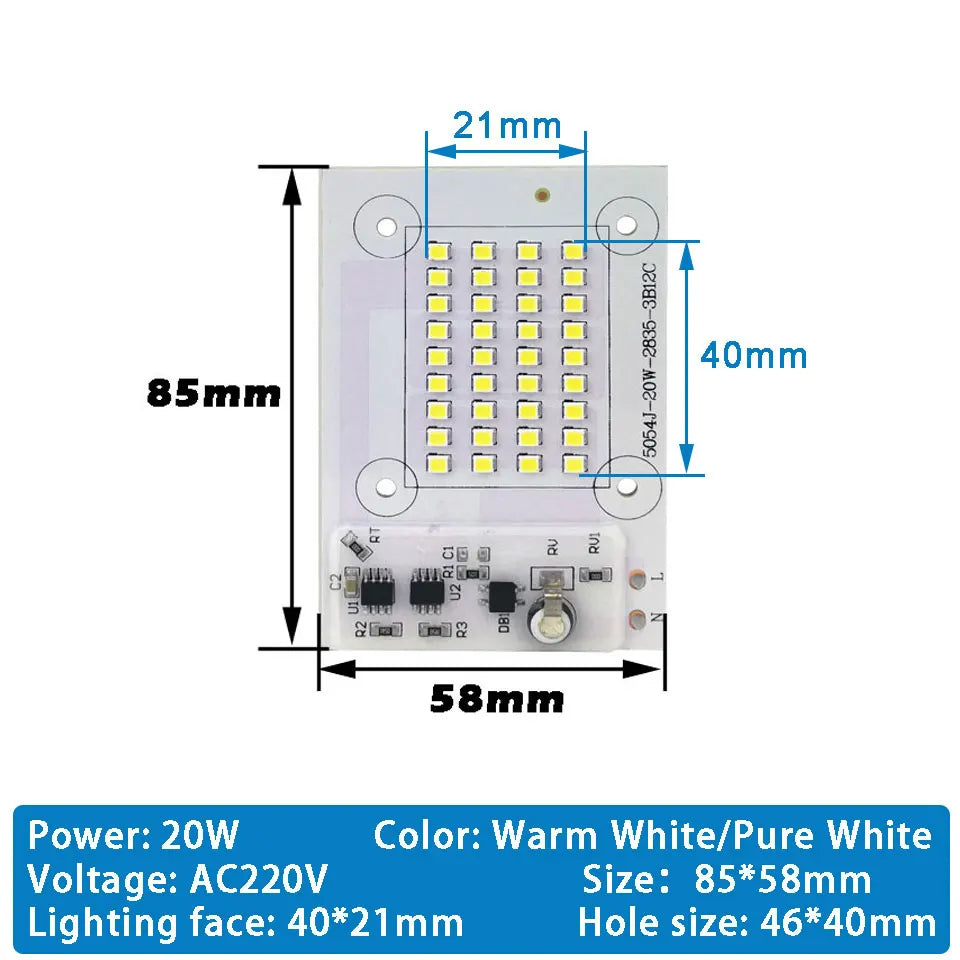 plaque led 100w blanc matrice diodes ic intelligent ac220v moderne technologique