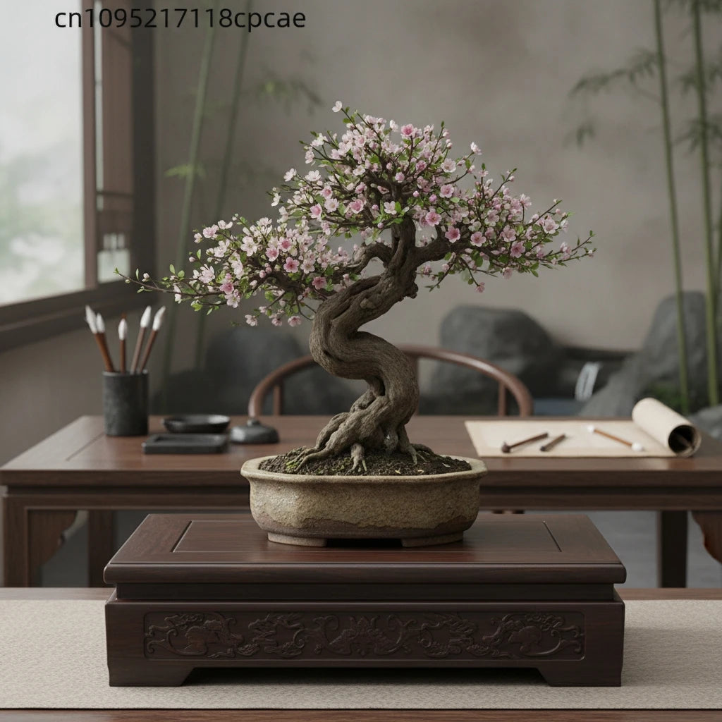 support d'affichage bois sculpté artisanal marron foncé décoration vase théière ornement
