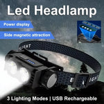 lampe frontale led aimant noir hexagone moderne 6000lm ip68 résistance chargeur usb