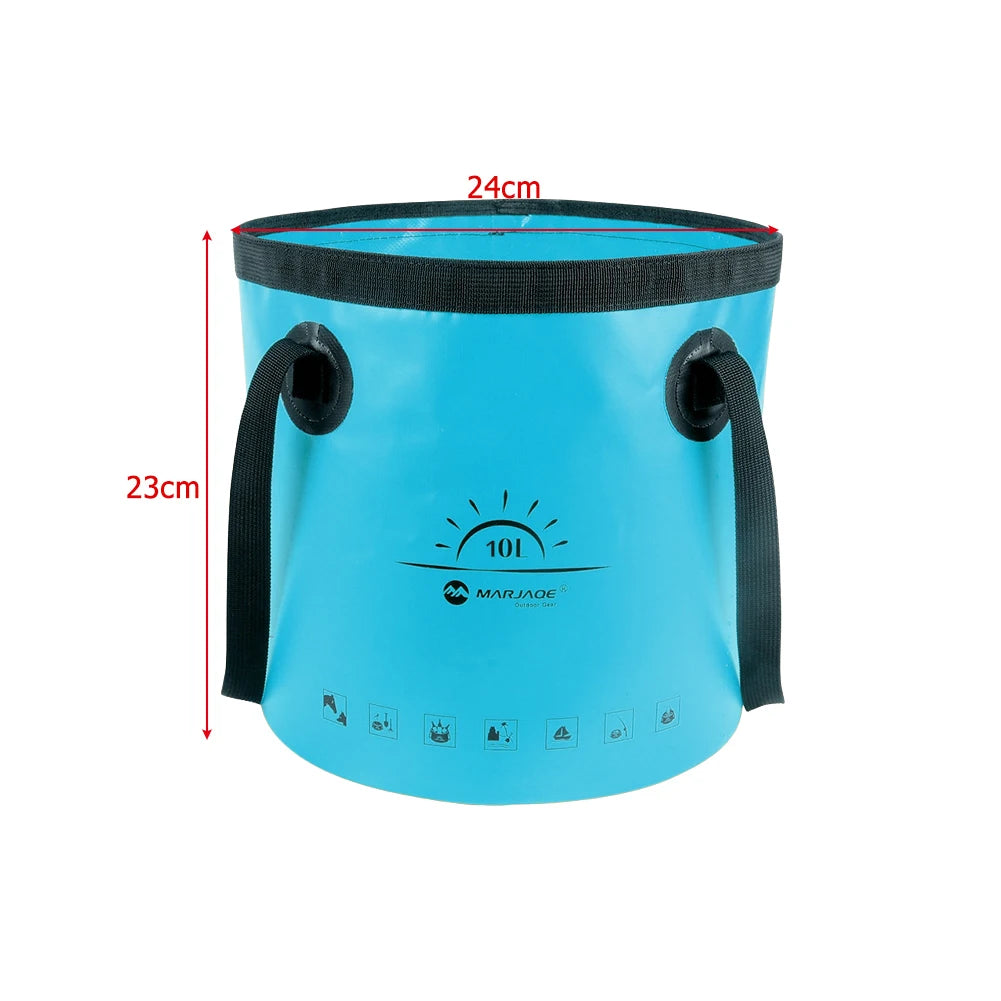seau pliable 20l jaune bleu noir orange moderne camping