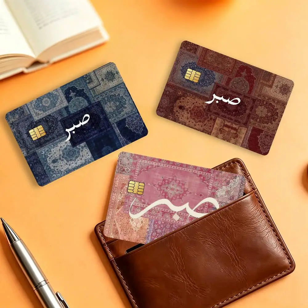 autocollants carte credit motif geometrique moderne bleu marron rose beige patchwork İslamique pieces