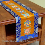 nappe decorative tibetaine symbols fleurs brodees tissu satin couleur jaune rouge bleu traditionnelle asiatique