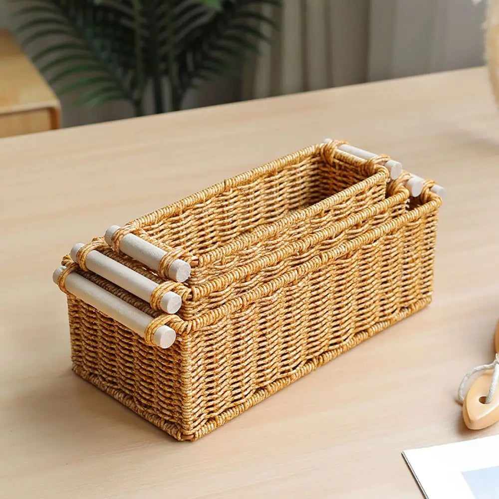 panier rangement tressé rustique bohème poignée bois ours peluche fleurs sèches petit moyen grand