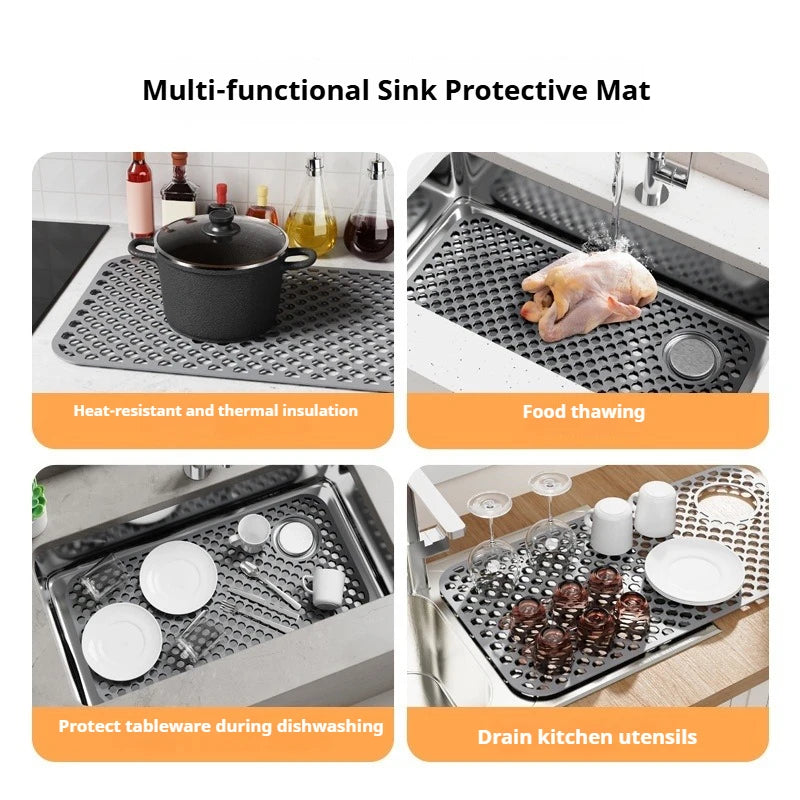 tapis lavabo silicone perforé gris moderne antidérapant drainage vaisselle 34.5x28.6cm